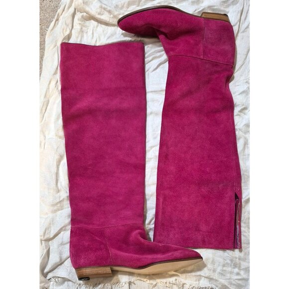 Pinkish/Purple Genuine Suede Over The Knee  Style Boots Made in Italy Sz 10 FLAW - Picture 2 of 16